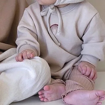 Detské zimné topy kórejský štýl jednoduché dúhový vzor výšivky mužov a ženy, baby, voľné fleece sveter 22D748
