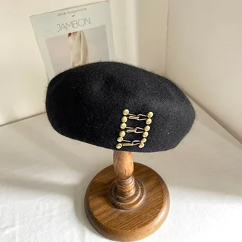PCFDDR Jeseň a v zime vysoká kvalita vlny BERET žena kovový klinec British retro umelec klobúk.
