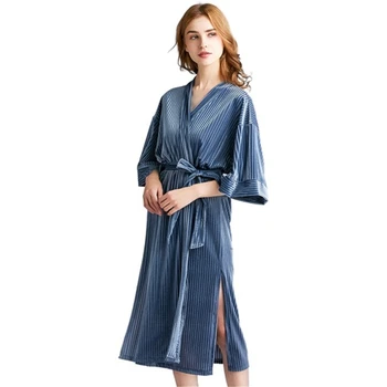 Nightgown šedo modré zlato velvet dámske pyžamo sexy szlafrok plus veľkosť voľné home service hotel župan nevesta šaty, nové 2020