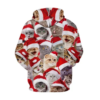 BEŽECKÁ KURIATKO Vianočné Mačka Digitálna Tlač dlhým rukávom s kapucňou, pár dievča Ulici baseball oblek
