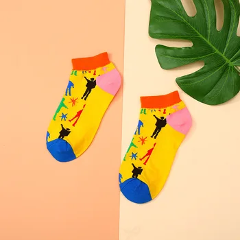 1 Pár letné Farebné Bavlnené Ponožky Zábavné Harajuku Krátke Ponožky Pre Dievčatá Chlapec plytké úst loď ponožky