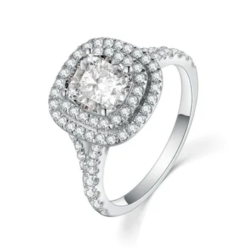 2CT T Šperky Značky Diamond Vankúš Krúžok Halo Ženy Zásnubný Prsteň Mincový Striebro, Biele Zlato 18KT Á Luxusný Prsteň S925