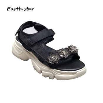 Ležérne Topánky Ženy Robustný Sandále na Platforme zapatos de mujer Lete Nové chaussures femme Dámske Biele footware Black Crystal Obuvi
