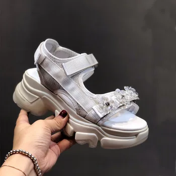 Ležérne Topánky Ženy Robustný Sandále na Platforme zapatos de mujer Lete Nové chaussures femme Dámske Biele footware Black Crystal Obuvi