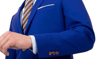 Nový Príchod Letné Štýl vlna kráľovská modrá 2 ks dvoch tlačidlo s Zárez klope Slim Fit pánske obleky, nohavice s