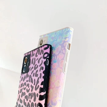Farebné Leopard Tlač TPU Kožený Štvorcový Kryt Telefónu, Pre iPhone 12 Pro Prípade 12 Mini 11 Pro Max X XS XR 7 8 Plus