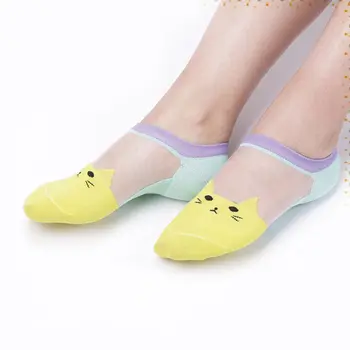 Hot Predaj Ženy, Dievčatá Mäkké Mačka Vzor Crystal Hodváb Ponožky Ultratenké Transparentné Nízky Rez Ponožky