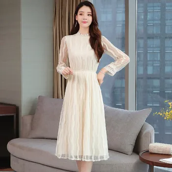 Party šaty šaty žena noc jeseň ženy elegantné vestido de festa čipky midi modis kórejský úrad bežné vestidos elegantes