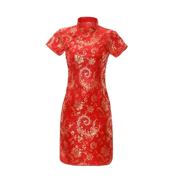 2020 Jar Leto Cheongsam Krátke Šaty Brocade Retro Vzor Slim Plus Veľkosť Matka dámske Oblečenie Večer Party Šaty Qipao