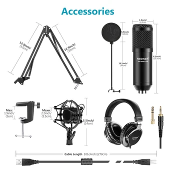 Neewer Mikrofón USB Kit 192KHz/24Bit Plug&Play Kondenzátora Mikrofón A Slúchadlá Monitor, Pena Spp, Shock Mount pre Karaoke/YouTube