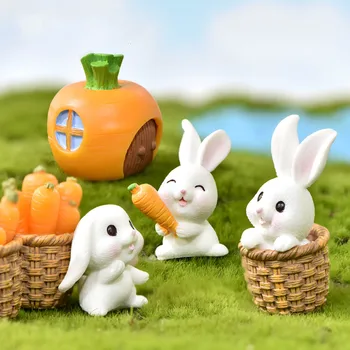 White Rabbit Veľkonočné Figúrka Živice Animal Model Micro Krajiny Domova Miniatúrne Víla, Záhradné Dekorácie, Doplnky, Moderný