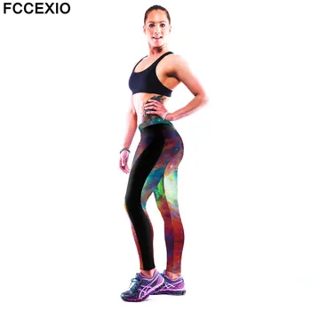 FCCEXIO Módne Galaxy Tlač Športové Legíny Ženy Priedušná Fitness Nohavíc Vysoko Elastická Ženy, Nohavice, Veľkoobchod Cvičenie Nohavice