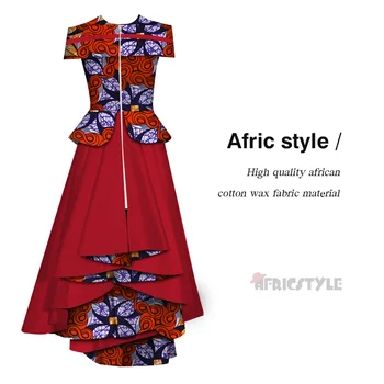Bazin Riche Patchwork Nit Swallowtail Šaty Vestido Africkej Tlače Šaty pre Ženy Predný Zips Dashiki Oblečenie WY5435