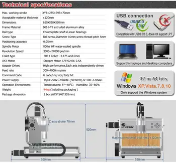 CNC 4030Z 800-1500W Ploche Kovov CNC Router Rytie Stroj