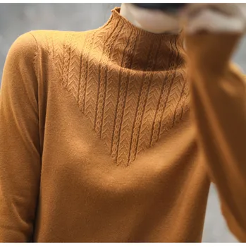 Jesenné a zimné nové šitie čipky pol turtleneck sveter ženy pulóver s dlhým rukávom farbou pletené klesnutie tričko