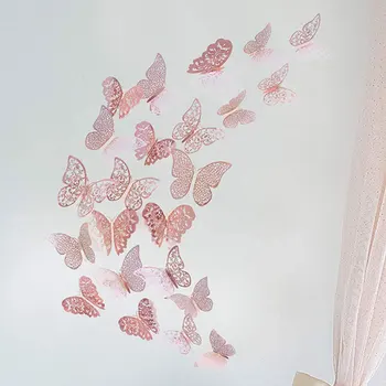 3D Butterfly Stenu Dekorácie DIY Kovové Art Party Dekoratívne Nálepky pre Obývacie Spálne 36 Ks ružové Zlato
