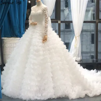 Biele Dlhý Rukáv Vintage Princezná Svadobné Šaty Ručné Kvety Viazané Sexy Svadobné Šaty 2020 Real Foto 66733