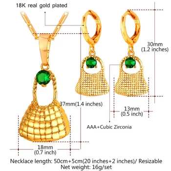 Bilum Náhrdelníky Náušnice Nastaviť Ženy, Papua-Nová Guinea Šperky s Green Crystal AAA+ Zirkóny Zlatá Farba PNG Taška Set Šperkov Dary
