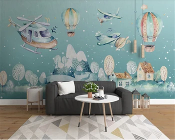Beibehang stenu papiere domov decCustom tapety Nordic minimalistický cartoon obce vrtuľník teplovzdušný balón tapetu pozadia