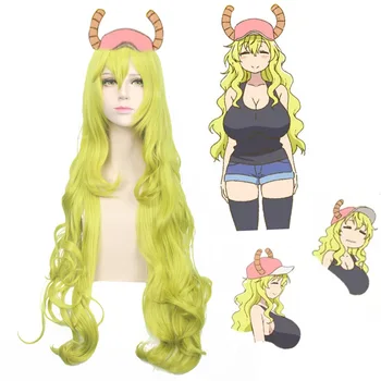 Anime Miss Kobayashi, je Drak Slúžka Parochňu Quetzalcoatl Lucoa Cosplay Parochne 120 CM Dlhé zelené vlnité Syntetické falošné Vlasy Kostým