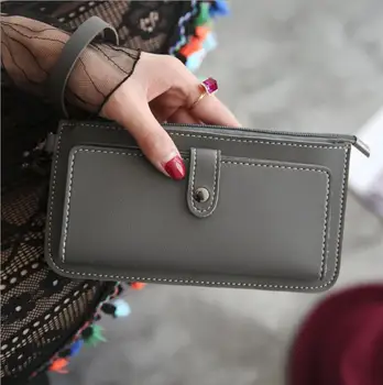 Dámske peňaženky nové ženské pu jednoduchý dlhý multi-funkčný zips multi-card pozíciu strane sa prackou zips peňaženky Dámy spojka