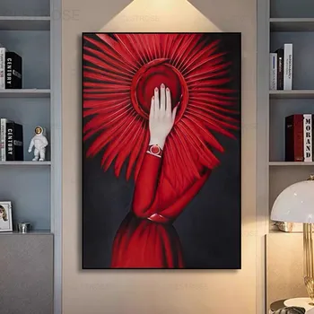 Moderné Abstraktné Žena V Červených Šatách Sexy Umelecké Plátno na Maľovanie Na Stenu, Domáce Dekorácie Obývacia Izba Tlač Plagátu a Tlač umelecké Diela