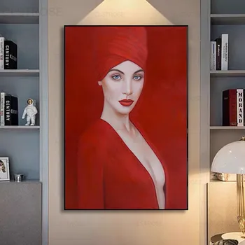 Moderné Abstraktné Žena V Červených Šatách Sexy Umelecké Plátno na Maľovanie Na Stenu, Domáce Dekorácie Obývacia Izba Tlač Plagátu a Tlač umelecké Diela