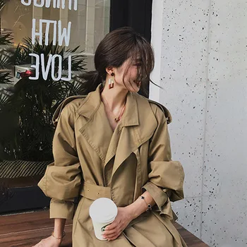 2020 Nové Khaki Kabát Ženy je Nové na Jeseň kórejský Retro Voľné Dlhé nad Kolená Zmesi Kabát