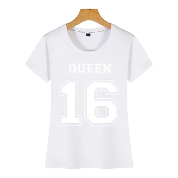 Topy T Shirt Ženy, kráľ, kráľovná páry Dizajn, Čierne Krátke Tričko Žena