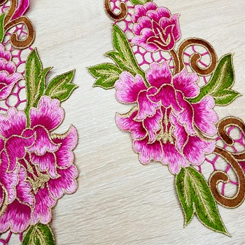 Ružová Vyšívané čipky kvet nášivka šiť košeľu Kovbojské šaty Plné šaty Odevné doplnky CC83