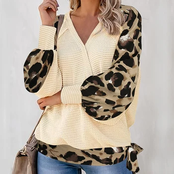 Móda Bežné Dlhý Rukáv Šifón Leopard Blúzka Ženy Top Tees Letná Blúzka Femme Dámske Tričko Šaty Plus Veľkosť S-XL