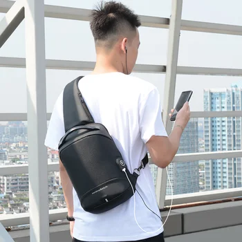 (Drop shipping)Obchodné Mužov Hrudníka Pack Cool Chlapec Messenger Bag Čierna Šedá Muž, Náprsné Tašky s rozšíriť USB & Počúvanie kábel (X378)