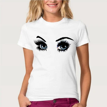 Nové módne Modré oči, dlhé riasy dizajn dámske krátky rukáv tlač T-shirt novinka farebné Topy tričko lady Tees