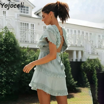 Yojoceli Hlboko v krku čipky krátke ženy šaty na Leto, elegantné mini pláži bežné šaty Denné klub hot predaj šaty vestidos