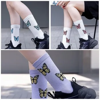 Motýľ Tlač Krátke Ponožky Uprostred Trubice Bavlna Harajuku Ponožka Streetwear Módy Harajuku Posádky Ženy Ponožky