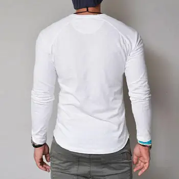 Noví ľudia, T Shirt Bežné jednofarebné O Krk Dlhý Rukáv Tlačidlá Plus Veľkosť Slim Blúzka T-shirt Mens Fitness Streetwear Plus Veľkosť