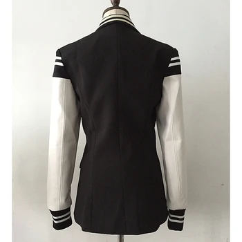 Najnovšie KVALITNÚ Módu 2021 Dizajnér Sako dámske Kožené Patchwork Dvojité Breasted Sako Klasické Varsity Jacket