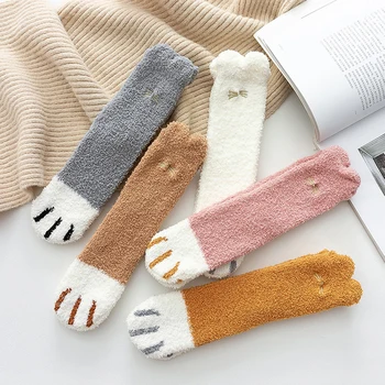 Zimné Cat ' s Paw Teplé Ponožky Ženy Bežné Trendy Zábavné Ponožky Zimné Coral Velvet Teplé Spanie Trubice Ponožky Žena Ponožky
