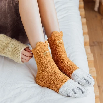 Zimné Cat ' s Paw Teplé Ponožky Ženy Bežné Trendy Zábavné Ponožky Zimné Coral Velvet Teplé Spanie Trubice Ponožky Žena Ponožky