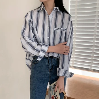 Vintage Kórejský Štýl Prekladané Blúzka Ženy Bežné Dizajn Voľné Streetwear Dlhý Rukáv Harajuku Cardigan Ženské Košele Top