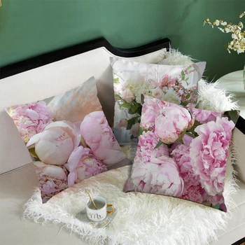 Fuwatacchi Kvetinový Tlač Vankúš Ružový Kvet obliečok pre Domáce, Spálne, Pohovky a Stoličky, Dekoračné Vankúše, Poťahy, 45*45 cm