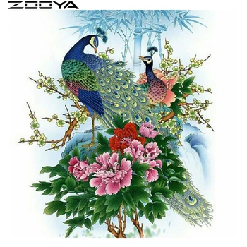 ZOOYA 5D Diamond Maľovanie Cross stitch Páva Kvety Vyšívanie Diamond Výšivky Vzor Záľuby a Remesiel Domova R1071
