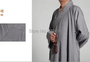 Unisex hrubé bavlna Budhistické laymonk vyhovuje clothesmeditation robegown Budhizmus uniformy bojové umenia odevy, šedá Jeseň&Zime