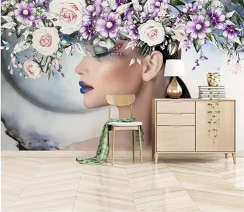 3D Akvarel Kvetinové Tapety nástenná maľba Krásne Dievča Stenu, Papierové Steny Domov Dekor Vytlačené Fotografie ako Tapety 3d Nástenné Maľby