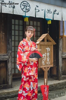2021 žena kimono šaty japonské tradičné štýl elegantné tlač strany yakata retro národnej haori nový rok fotografie kostým