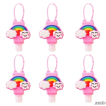 6Pcs 30ml Deti Hand Sanitizer Naplniteľné Prázdnu Fľašu s Karikatúra Kvetinový Rainbow Silikónový Držiak Keychain Dopravcu Prenosné