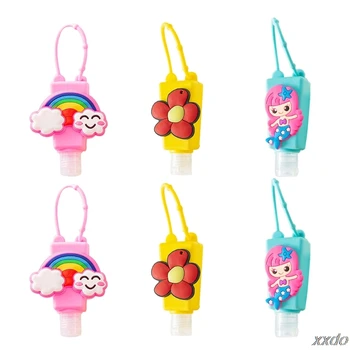 6Pcs 30ml Deti Hand Sanitizer Naplniteľné Prázdnu Fľašu s Karikatúra Kvetinový Rainbow Silikónový Držiak Keychain Dopravcu Prenosné