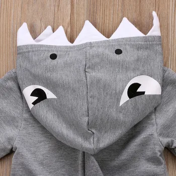 2019 Jeseň Zima Deti Outwear Batoľa Detský Chlapci Shark Šedá Long sleeve Hooded Mikina Topy Bunda s Kapucňou, Kabát Bežné 1-6T