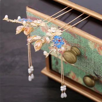 1 nastavte Klasická Kvet Perly Strapec Vlasy Spona Dekor Čínskej Tradičnej Štýl Vlasy Stick Vlasy Pin Hanfu pokrývku hlavy príslušenstvo