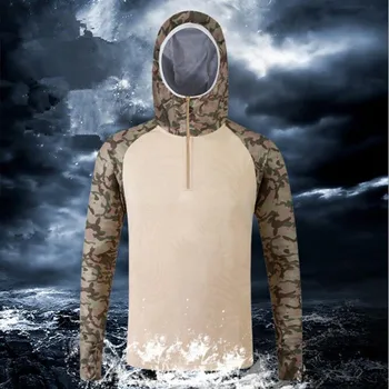 Nové 2019 Camo Kontrast farieb rybárske oblečenie priedušný rýchloschnúci Anti Sai UV, Anti mosquit s dlhým rukávom s kapucňou rybárske Tričká